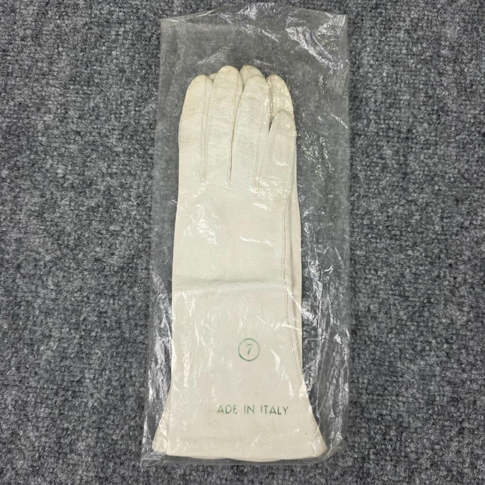 Vintage Iveys Gloves Womens 7 White Cream Leather Lined Elbow Made Italy